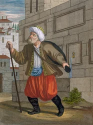 En saka, plansch 59 ur "Samling med hundra tryck som föreställer Levantens olika nationer" av Charles de Ferriol, graverad av Gerard Scotin (1671-1716), 1707-08